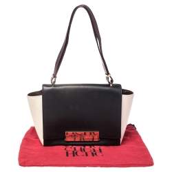 Pre Owned Carolina Herrera Tri Color Leather Logo Metal Flap Shoulder Bag