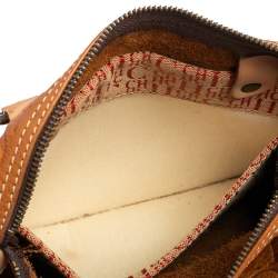 Pre Owned Carolina Herrera Brown Monogram Embossed Leather Andy Boston Bag