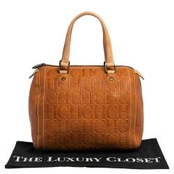 Pre Owned Carolina Herrera Brown Monogram Embossed Leather Andy Boston Bag