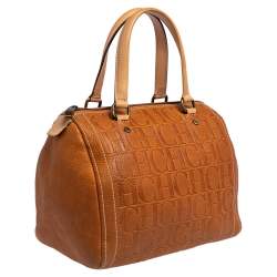 Pre Owned Carolina Herrera Brown Monogram Embossed Leather Andy Boston Bag