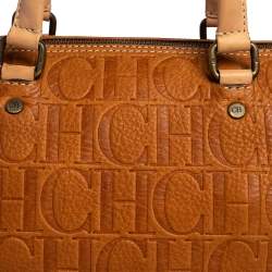 Pre Owned Carolina Herrera Brown Monogram Embossed Leather Andy Boston Bag