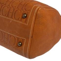 Pre Owned Carolina Herrera Brown Monogram Embossed Leather Andy Boston Bag