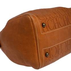 Pre Owned Carolina Herrera Brown Monogram Embossed Leather Andy Boston Bag