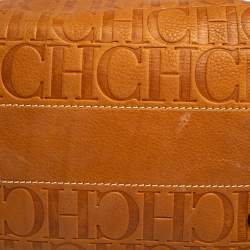 Pre Owned Carolina Herrera Brown Monogram Embossed Leather Andy Boston Bag