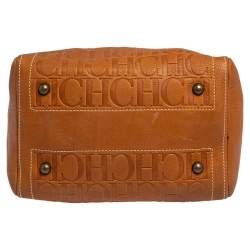 Pre Owned Carolina Herrera Brown Monogram Embossed Leather Andy Boston Bag