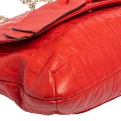 Pre Owned Carolina Herrera Red Monogram Leather Audrey Shoulder Bag