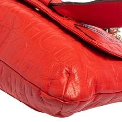Pre Owned Carolina Herrera Red Monogram Leather Audrey Shoulder Bag