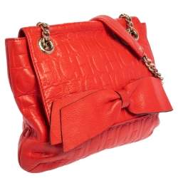 Pre Owned Carolina Herrera Red Monogram Leather Audrey Shoulder Bag