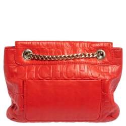 Pre Owned Carolina Herrera Red Monogram Leather Audrey Shoulder Bag