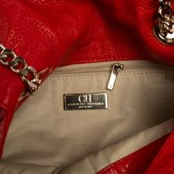 Pre Owned Carolina Herrera Red Monogram Leather Audrey Shoulder Bag