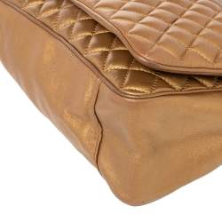 Carolina Herrera Metallic Gold Quilted Leather Chain Flap Shoulder Bag