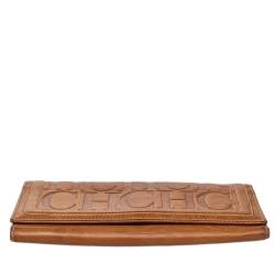 Pre Owned Carolina Herrera Brown Monogram Leather Trifold Wallet