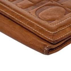 Pre Owned Carolina Herrera Brown Monogram Leather Trifold Wallet