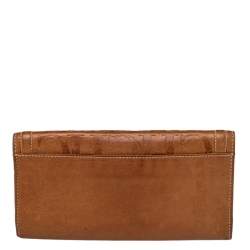 Pre Owned Carolina Herrera Brown Monogram Leather Trifold Wallet