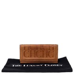 Pre Owned Carolina Herrera Brown Monogram Leather Trifold Wallet