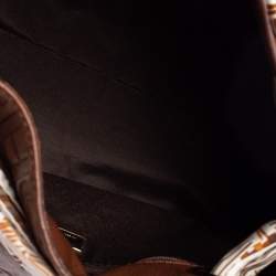 Pre Owned Carolina Herrera Brown Monogram Embossed Leather Scarf Hobo