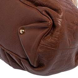 Pre Owned Carolina Herrera Brown Monogram Embossed Leather Scarf Hobo