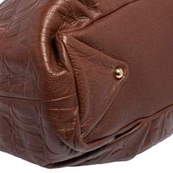 Pre Owned Carolina Herrera Brown Monogram Embossed Leather Scarf Hobo