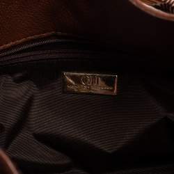 Pre Owned Carolina Herrera Brown Monogram Embossed Leather Scarf Hobo