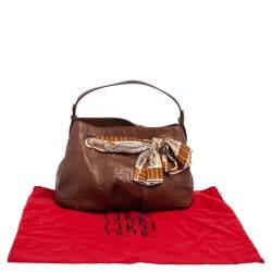 Pre Owned Carolina Herrera Brown Monogram Embossed Leather Scarf Hobo
