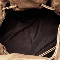 Pre Owned Carolina Herrera Beige Monogram Embossed Leather Drawstring Tote