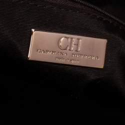 Pre Owned Carolina Herrera Beige Monogram Embossed Leather Drawstring Tote