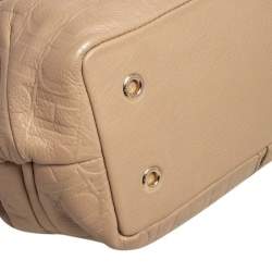 Pre Owned Carolina Herrera Beige Monogram Embossed Leather Drawstring Tote