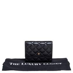 Pre Owned Carolina Herrera Black Quilted Leather Trifold Wallet