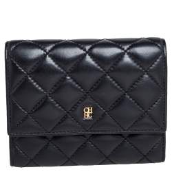 Pre Owned Carolina Herrera Black Quilted Leather Trifold Wallet