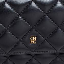 Pre Owned Carolina Herrera Black Quilted Leather Trifold Wallet