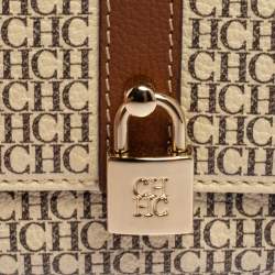 Pre Owned Carolina Herrera Beige/Brown Monogram Coated Canvas Flap Compact Wallet