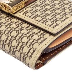 Pre Owned Carolina Herrera Beige/Brown Monogram Coated Canvas Flap Compact Wallet