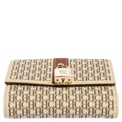 Pre Owned Carolina Herrera Beige/Brown Monogram Coated Canvas Flap Compact Wallet