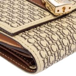 Pre Owned Carolina Herrera Beige/Brown Monogram Coated Canvas Flap Compact Wallet