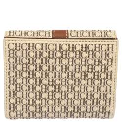 Pre Owned Carolina Herrera Beige/Brown Monogram Coated Canvas Flap Compact Wallet