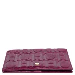 Pre Owned Carolina Herrera Purple Monogram Embossed Leather Bifold Wallet Organizer  