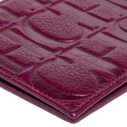 Pre Owned Carolina Herrera Purple Monogram Embossed Leather Bifold Wallet Organizer  