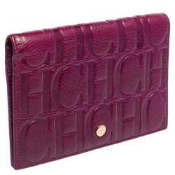 Pre Owned Carolina Herrera Purple Monogram Embossed Leather Bifold Wallet Organizer  