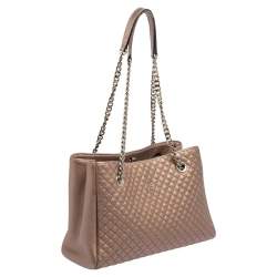 Pre Owned Carolina Herrera Metallic Copper Micro Quilted Leather Chain Tote