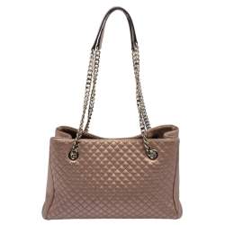 Pre Owned Carolina Herrera Metallic Copper Micro Quilted Leather Chain Tote