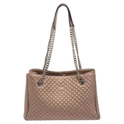 Pre Owned Carolina Herrera Metallic Copper Micro Quilted Leather Chain Tote
