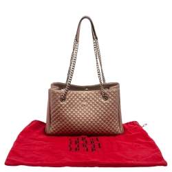 Pre Owned Carolina Herrera Metallic Copper Micro Quilted Leather Chain Tote