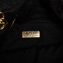 Pre Owned Carolina Herrera Black Embossed Leather Bow Flap Shoulder Bag