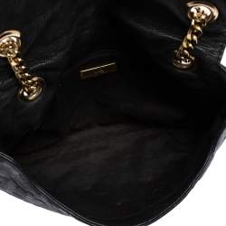 Pre Owned Carolina Herrera Black Embossed Leather Bow Flap Shoulder Bag