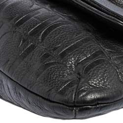 Pre Owned Carolina Herrera Black Embossed Leather Bow Flap Shoulder Bag