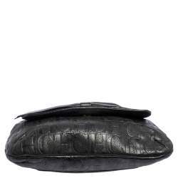 Pre Owned Carolina Herrera Black Embossed Leather Bow Flap Shoulder Bag