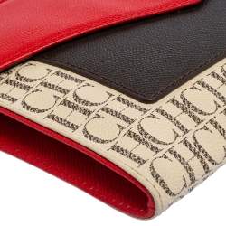 Pre Owned CH Carolina Herrera Red Signature Coated Canvas and Leather Envelope Flap Shoulder Bag