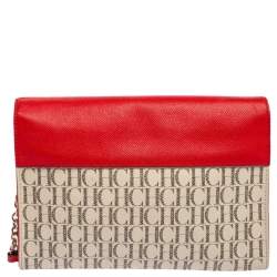 Pre Owned CH Carolina Herrera Red Signature Coated Canvas and Leather Envelope Flap Shoulder Bag