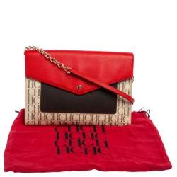 Pre Owned CH Carolina Herrera Red Signature Coated Canvas and Leather Envelope Flap Shoulder Bag