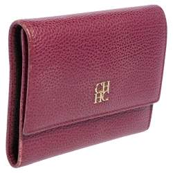 Carolina Herrera Burgundy Grained Leather Trifold Wallet